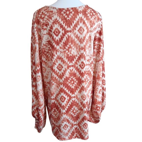 BEESON RIVER Sweater Top Plus 2X Light V-Neck Southwestern Aztec‎ Rust Orange - Picture 9 of 9